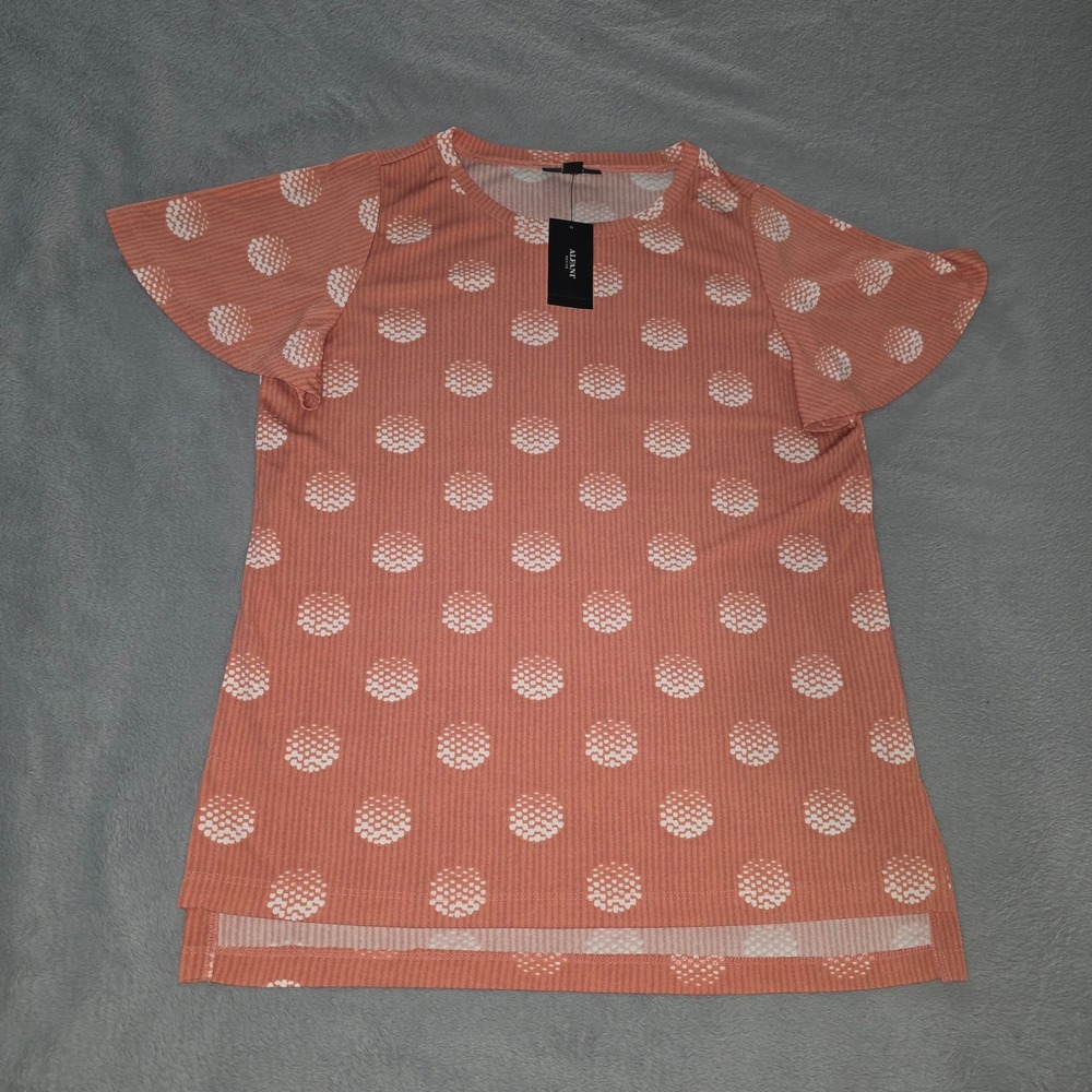 Alfani Elements Petite Medium Pink Dot Ribbed Flutter Sleeve Top